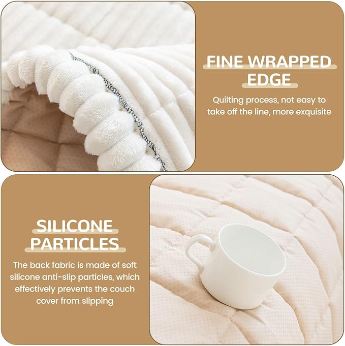 OTOB Couch Covers for 3 Cushion Sofa Pet Friendly, Plush Fuzzy Non Slip Sofa - Image 4