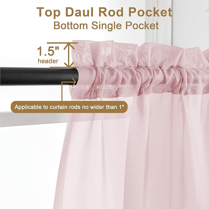 Chyhomenyc Sheer Curtains 45 Inch Long 2 Panels, Short Voile Drapes - Image 3