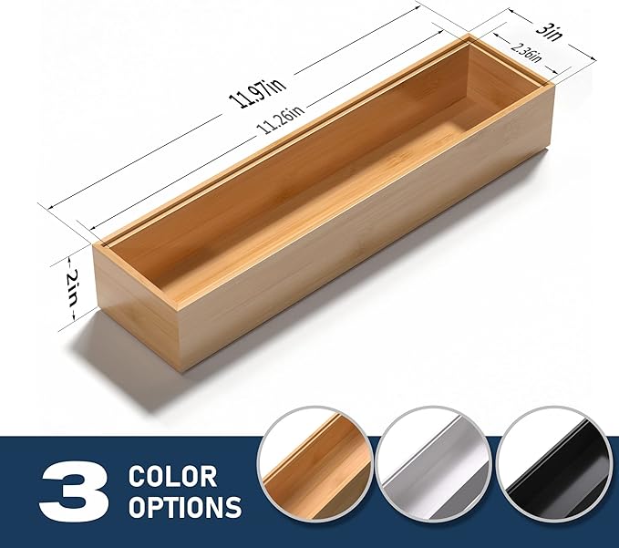 Silverware Tray for Drawer, Stackable Kitchen Bamboo Drawer Organizer 12" x 3" - Image 6