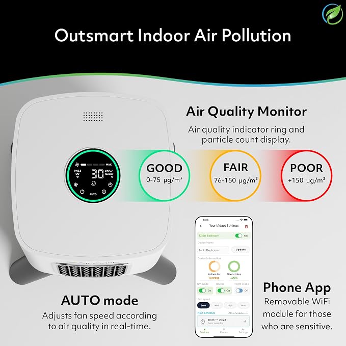 Air Oasis iAdapt 2.0 H13 HEPA Filter Air Purifier | Whole Home Healthy Air - Image 9