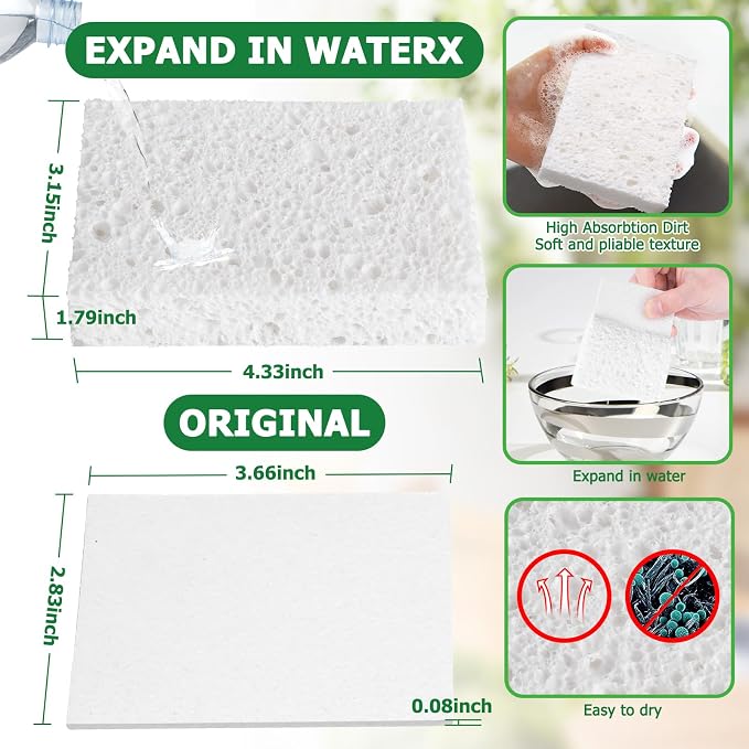 12 Pack Dishwashing Sponges Natural Cellulose Sponges Plant Based Resilient and - Image 3
