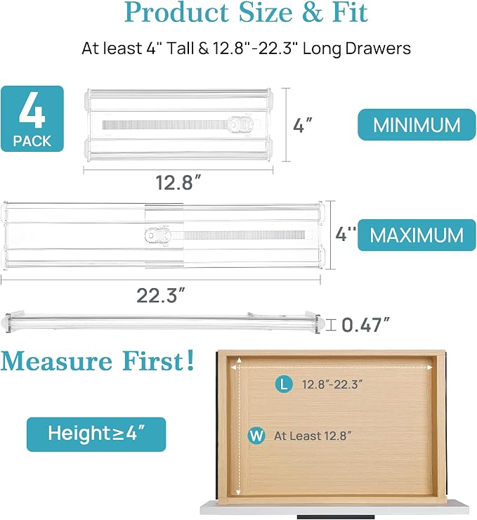 Vtopmart 4 Pack 4" Regular Upgrade Drawer Dividers - Image 2