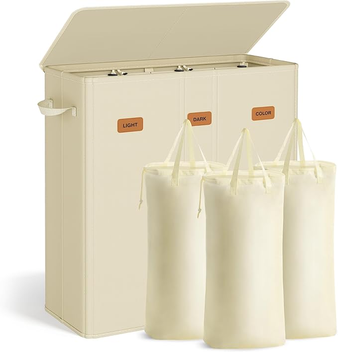 SONGMICS 42.2 Gallon Laundry Hamper, 3-Compartment Laundry Basket Sorter by SONGMICSbySONGMICSHOME