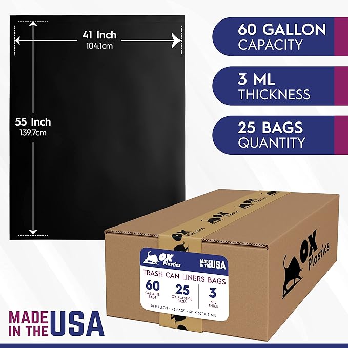 Ox Plastics 60 Gallon Trash Can Liners Bags - Image 3