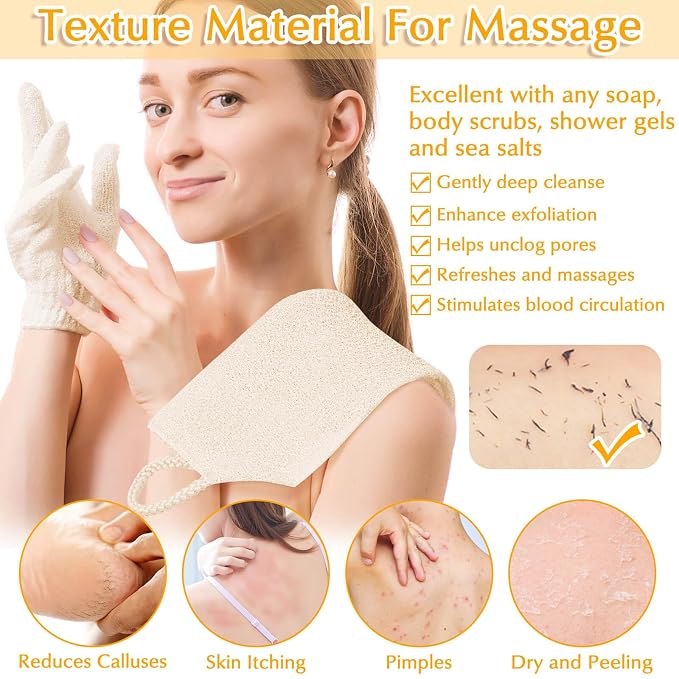 Anezus Exfoliating Back Scrubber Bath Gloves Set, Exfoliating Shower Towel - Image 2
