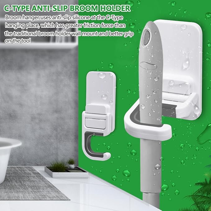 6 pack Broom Holder Wall Mount Mop Holder Broom and Mop Gripper Self Adhesive - Image 5