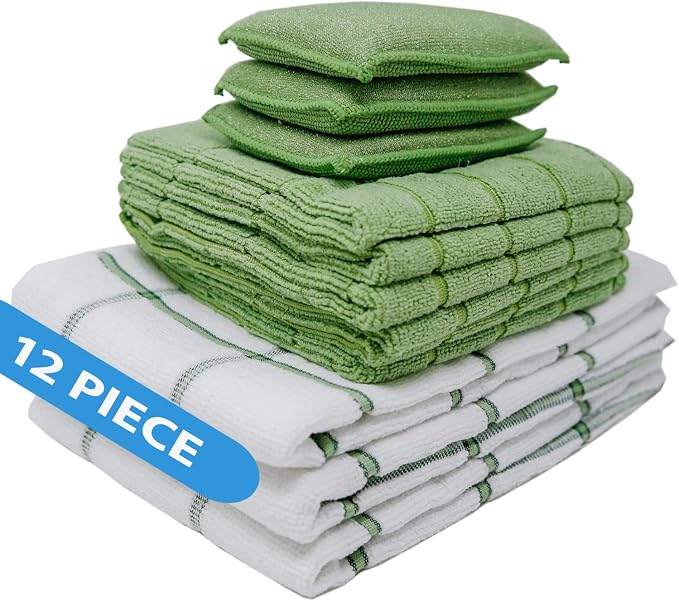 Don Aslett's 12 Piece Microfiber Kitchen Set | 6 Multi-Purpose Wash Cloths by DonAslett
