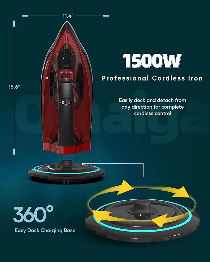 Cordless Iron for Clothes - 1500W Steam Iron - Image 2