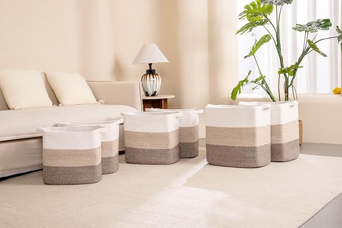Tall Storage Bins for Clothes Fabric Cotton Rope Storage Baskets - Image 6