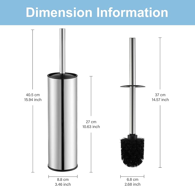 BGL Chrome Toilet Brush and Holder, Stainless Steel Toilet Brushes - Image 6