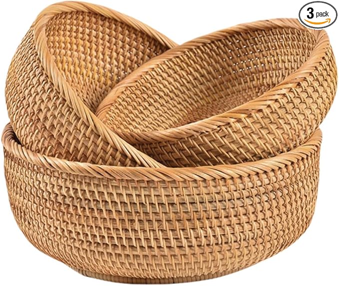Rattan Bread Basket, Hand Woven Fruit Basket, Wicker Serving Basket Bowl by XIMISISE