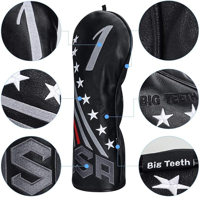 Big Teeth Golf Cover USA Stripe and Star Headcover Covers, Driver Fairway Wood - Image 4