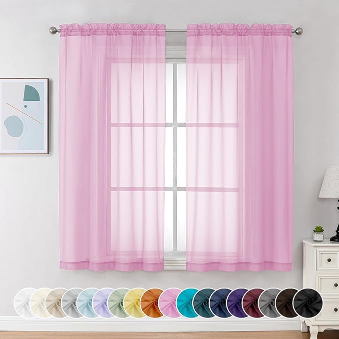 Chyhomenyc Light Pink Sheer Curtains 63 Inch Length 2 Panels, Light Filtering by Chyhomenyc