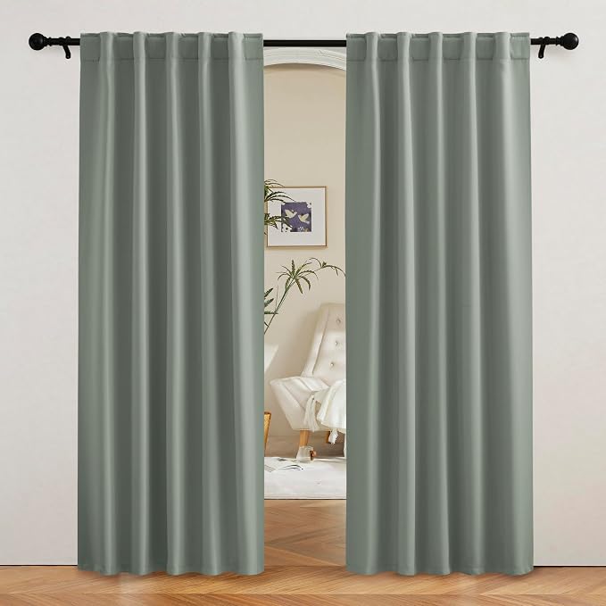 RYB HOME Sage Green Curtains for Bedroom, Vertical Privacy UV Protection Drapery by RYBHOME