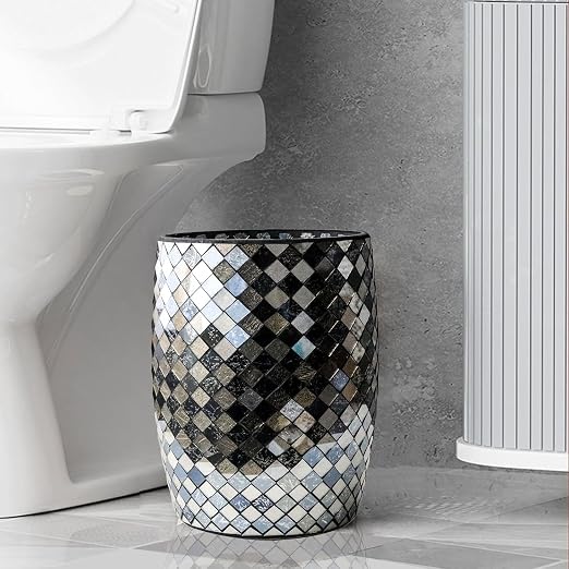 Escenzy Modern Bathroom Trash Can Mosaic Glass 5L | Decorative Small Garbage - Image 5