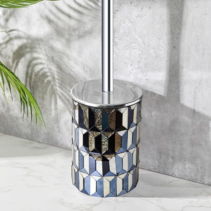 Escenzy Cute Toilet Brush and Holder Set Mosaic Glass | Non-Rustic Stainless - Image 7
