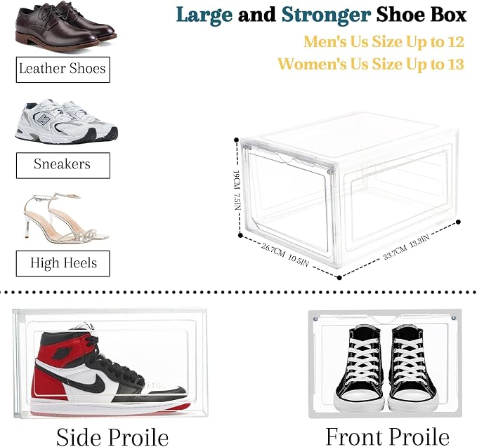 10 Pack Shoe Storage Box Clear Hard Plastic Shoe Organizer Stackable Hats - Image 2