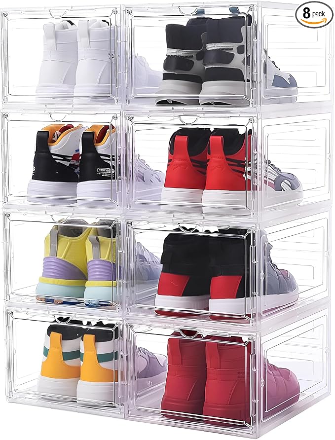 8 Pack Shoe Boxes Clear Plastic Stackable, Drop Front Shoe Storage Organizer by YukuiLLc