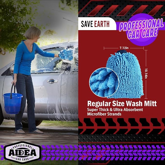 AIDEA Car Wash Mitt Microfiber, 1PK Scratch Free Lint-Free, Premium Chenille - Image 2