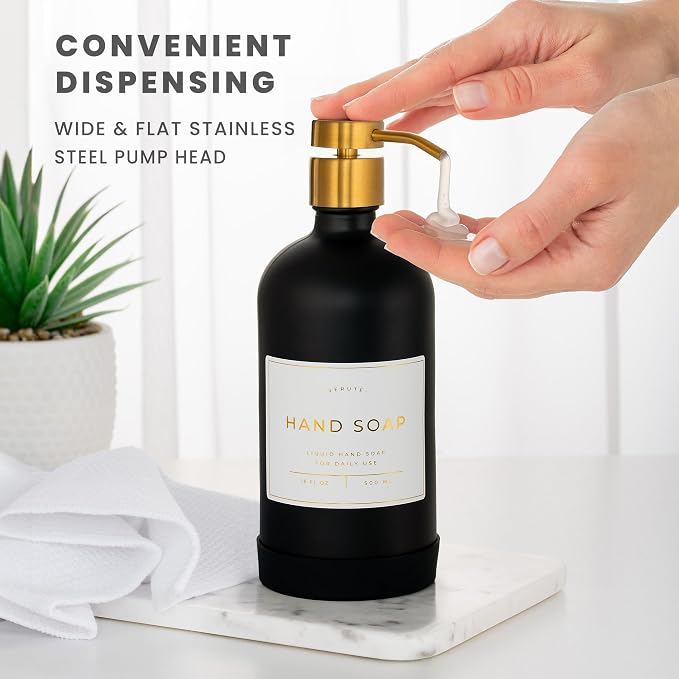 16oz Glass Soap Dispenser with Stainless Steel Pump, 21 Waterproof Labels - Image 4