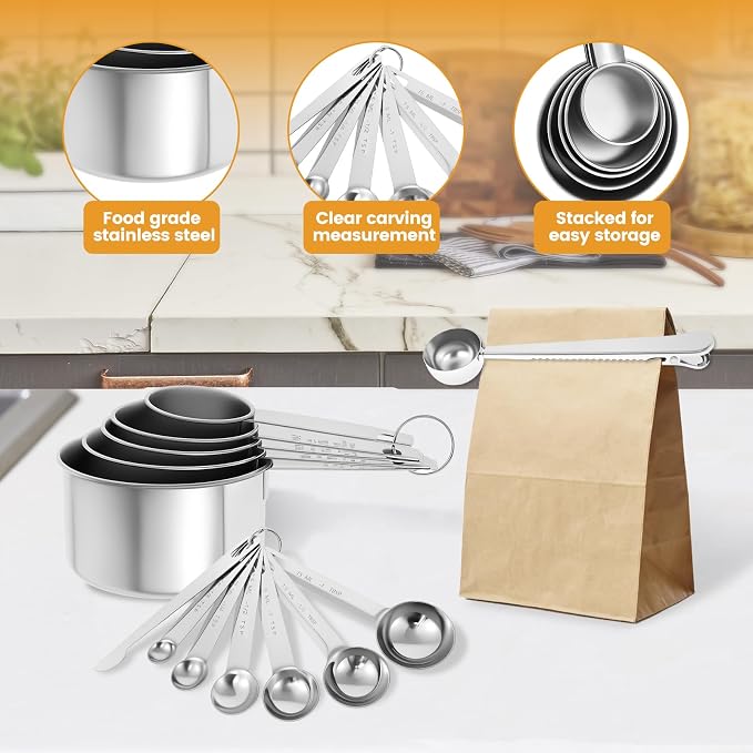 13PCS Measuring Cups and Spoons Set Stainless Steel Measuring Spoons and Cups - Image 7