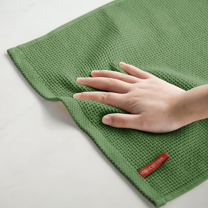 Artoid Mode 100% Cotton Olive Green Waffle Weave Kitchen Dish Cloths, 12x12 - Image 5