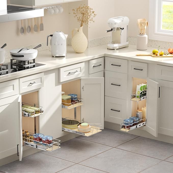 ROOMTEC 2 Tier Individual Pull Out Cabinet Organizer 7½"W x 21½"D, Slide Out - Image 6