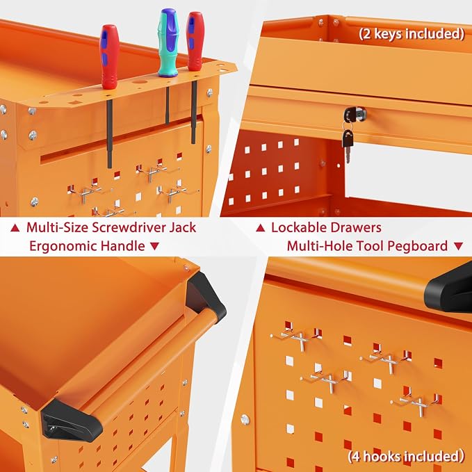 3 Tier Rolling Tool Cart on Wheels, Heavy Duty Service Cart Industrial Utility - Image 4