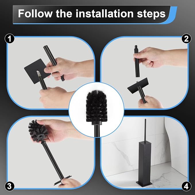 BVL Toilet Brush and Holder Set Black Stainless Steel 304 Square Freestanding - Image 5