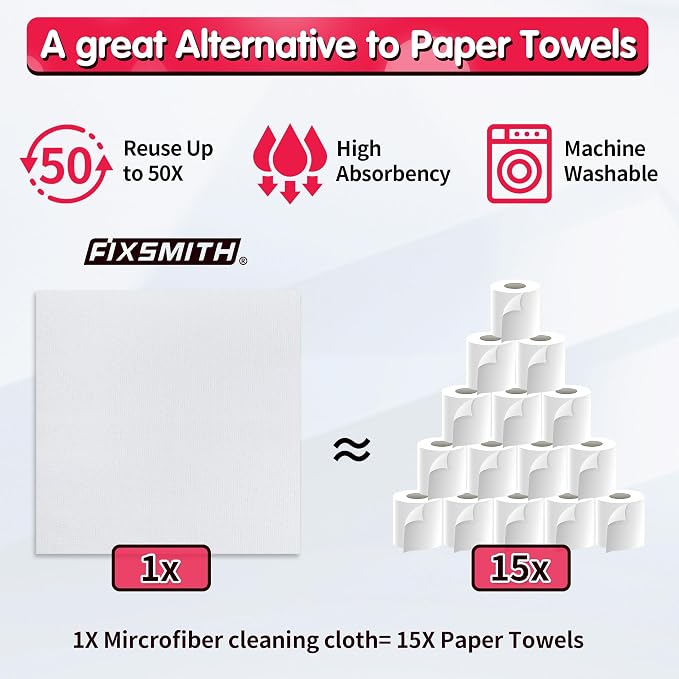 FIXSMITH White Microfiber Cleaning Cloth, 11.5"X11.5" Cleaning Rags - Image 4