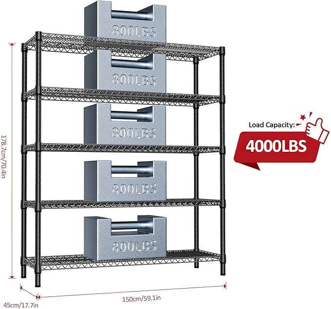 IZEUK 5-Tier Adjustable Heavy Duty Metal Storage Shelving Unit, Wide Utility - Image 3
