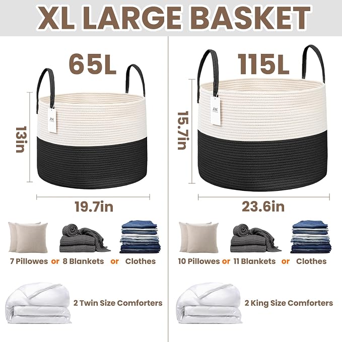 Woven Blanket Basket, 115L Large Rope Storage Bin - Image 2
