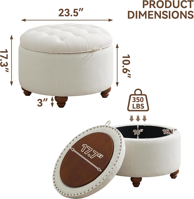 24Inch Round Storage Ottoman - Image 2