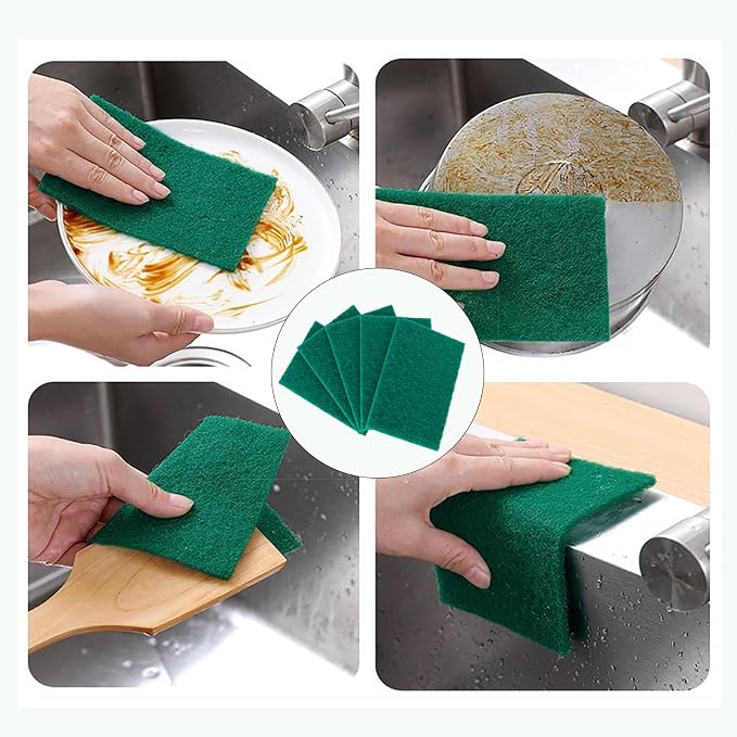 12 Pcs/Pack Green Heavy Duty Scouring Pads Reusable Household ScrubPads - Image 6