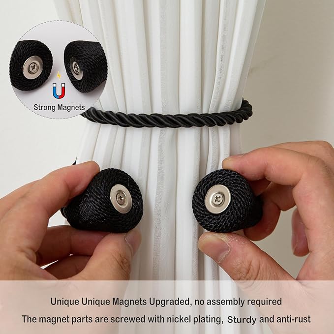 Magnetic Curtain Tiebacks 2 Pack Outdoor Rope Curtain Tie Backs Decorative - Image 3