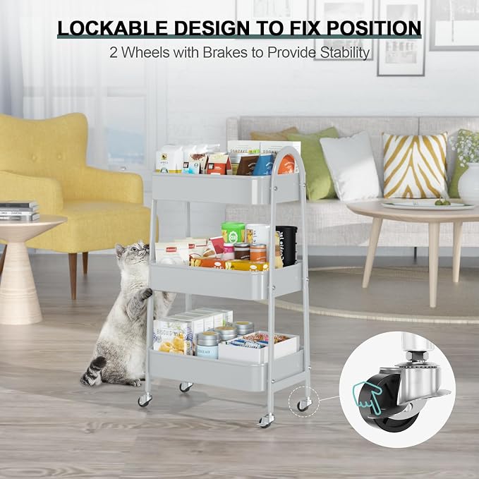 EAGMAK 3 Tier Utility Rolling Cart, Metal Storage Cart - Image 5