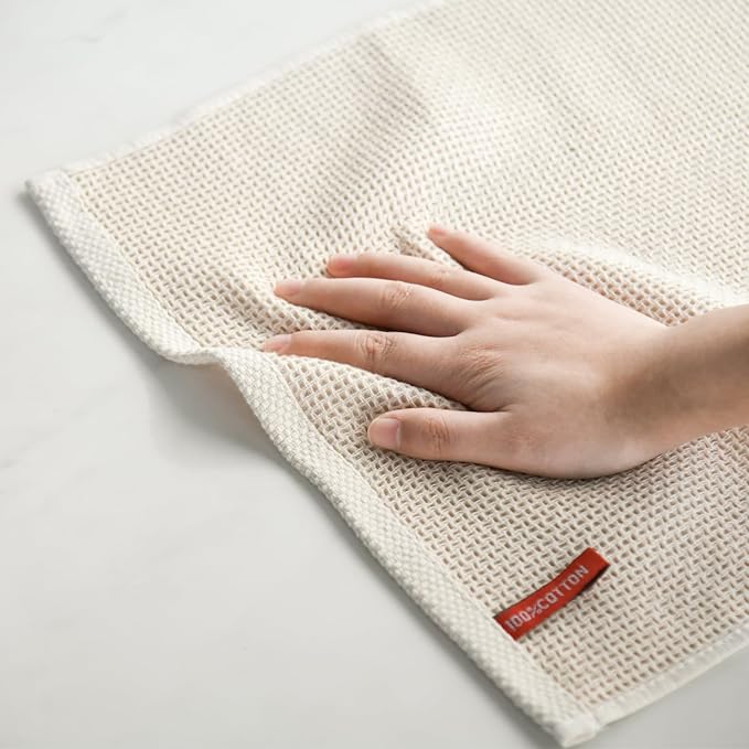 Artoid Mode 100% Cotton Beige Waffle Weave Kitchen Dish Cloths, 12x12 Inch - Image 5