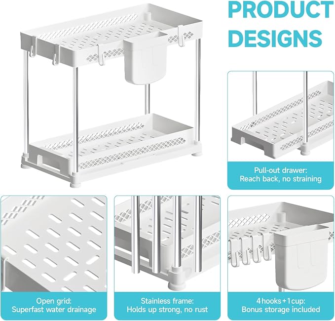 Under Sink Organizer, 2 Tier Pull Out Cabinet Organizer - Image 6