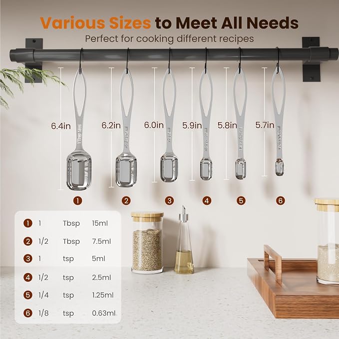 6PCS Narrow Measuring Spoons Set, Stainless Steel Measuring Spoon Fits in Spice - Image 4