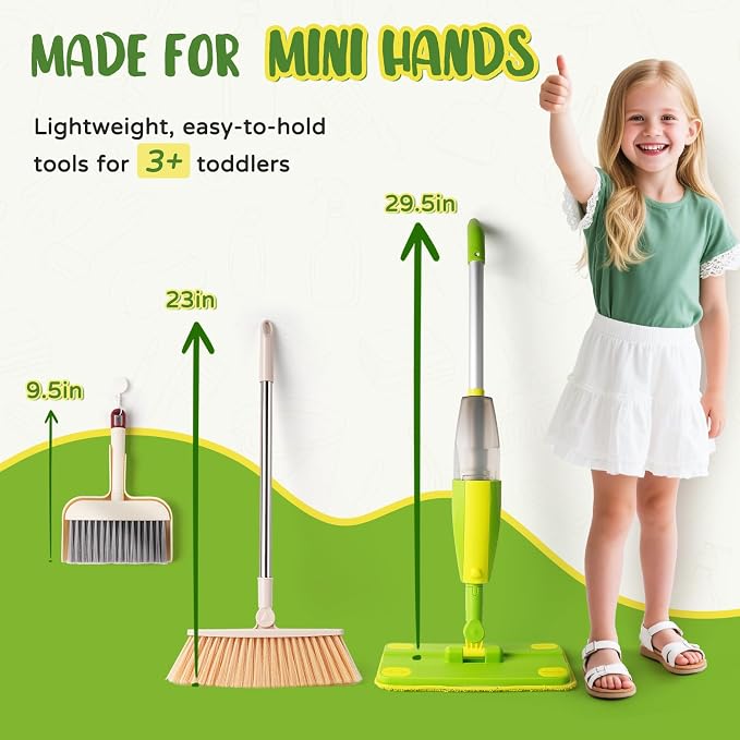 Kids Cleaning Toy Set, Mini Spray Mop Montessori Toys Pretend Play Cleaning Tool - Image 3