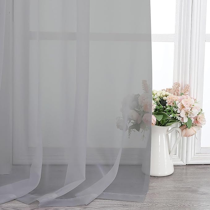 Chyhomenyc Sheer Light Grey Curtains 90 inches Long 2 Panels, Light Filtering - Image 6
