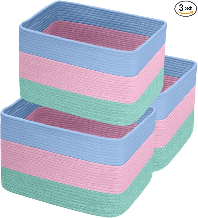 Hopegiver Woven Storage Baskets 15x11x10 Inch, 3 Pack Collapsible Cube Storage by HOPEGIVER