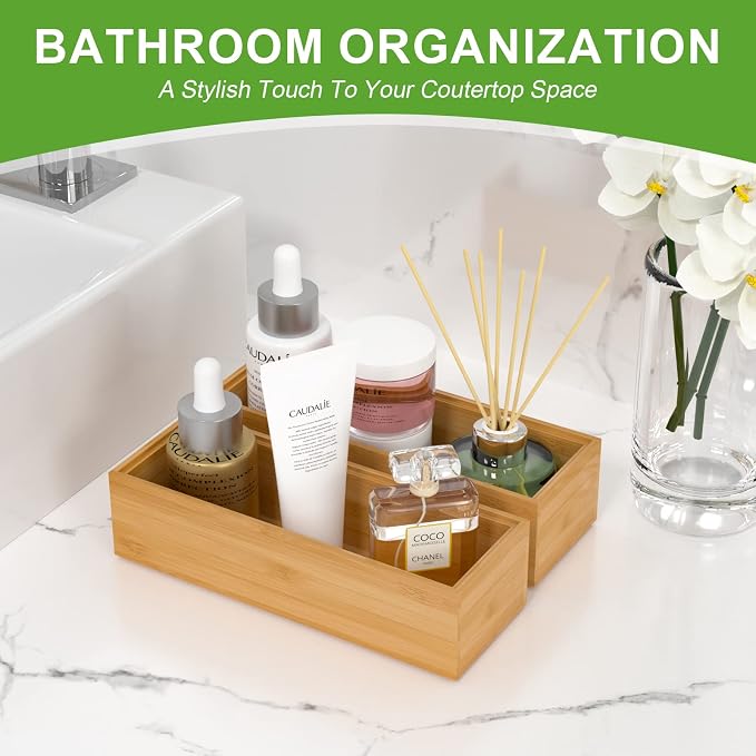 Bamboo Drawer Organizer – Set of 2 Stackable Storage Boxes, 8.3" x 2.3" x 1.77" - Image 7