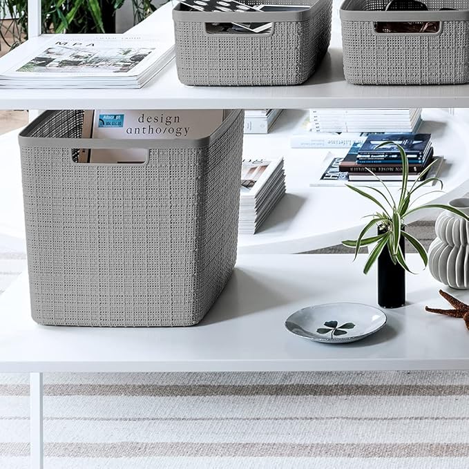 Curver Set of 4 Jute Large Cube Decorative Plastic Organization and Storage - Image 6