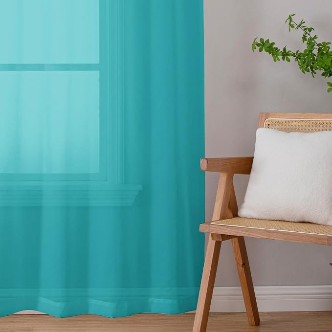 Chyhomenyc Turquoise Sheer Curtains 72 Inch Length 2 Panels, Light Filtering - Image 6