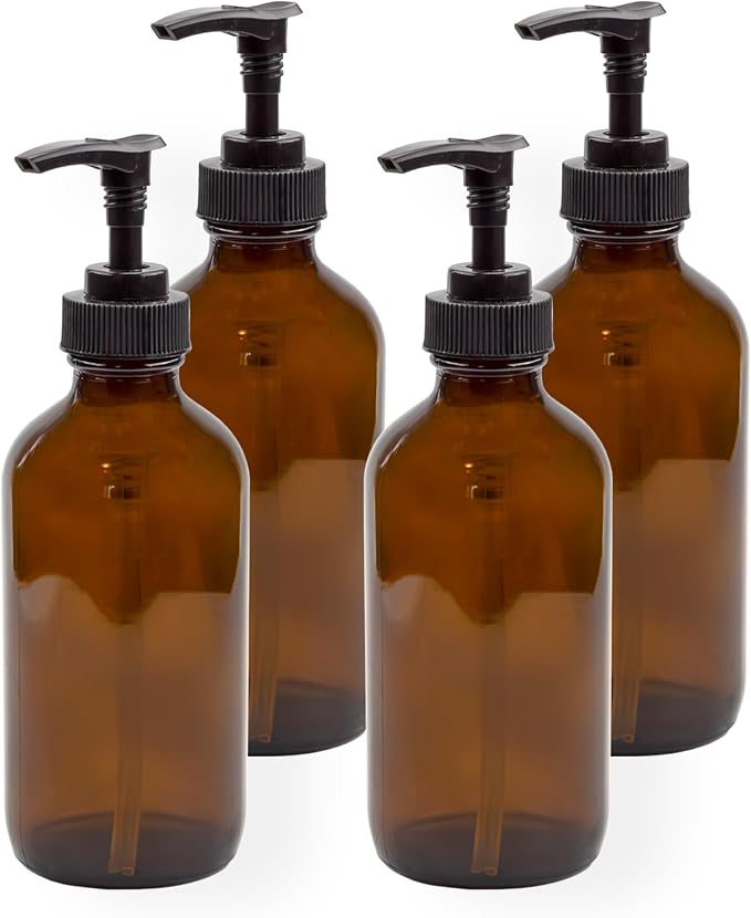 Cornucopia 8oz Glass Pump Bottles, Lotion Soap Dispensers w/Black Plastic Pumps by CornucopiaBrands