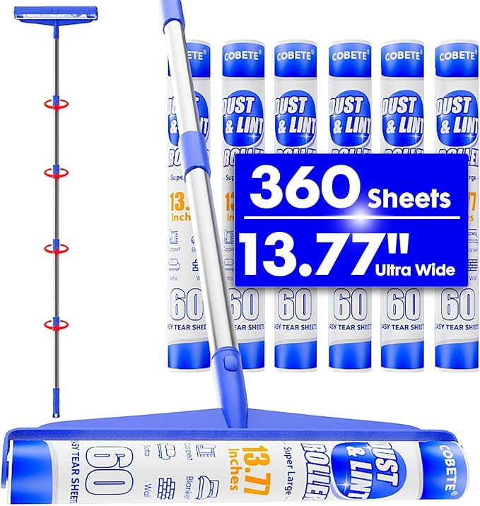COBETE 13.77" Large Extra Sticky Lint Roller, 69.88" Long Handle Lint Remover by COBETE