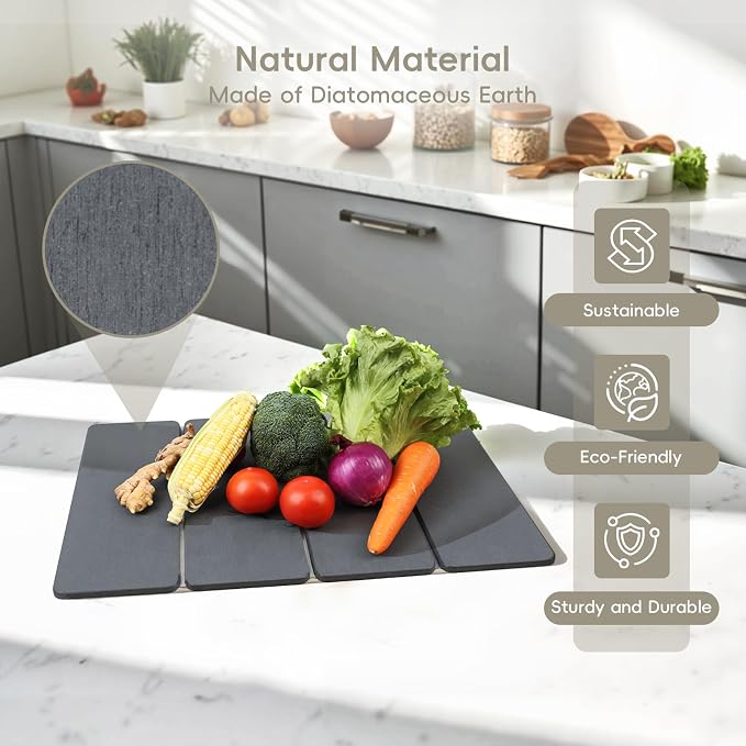 Large Stone Dish Drying Mat for Kitchen Counter, HQAUT 24×16" Collapsible Quick - Image 4