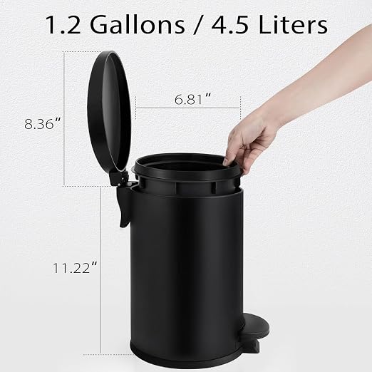 TIPGO 1.2 Gallon Small Black Trash Can, 4.5 Liters Bathroom Garbage Can - Image 4