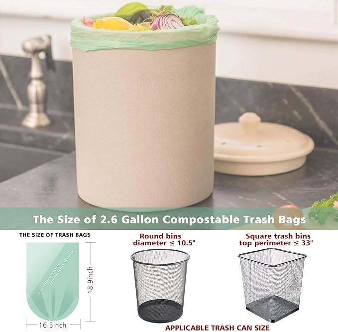 AYOTEE Small Trash Bags 2.6 Gallon Compostable Trash Bags Bathroom Wastebasket - Image 3